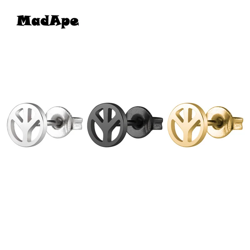 

MadApe Aircraft Peace Symbol Earrings 316L Stainless Steel Silver Gold Black Color For Women Simple Anti-allergy Stud Earrings