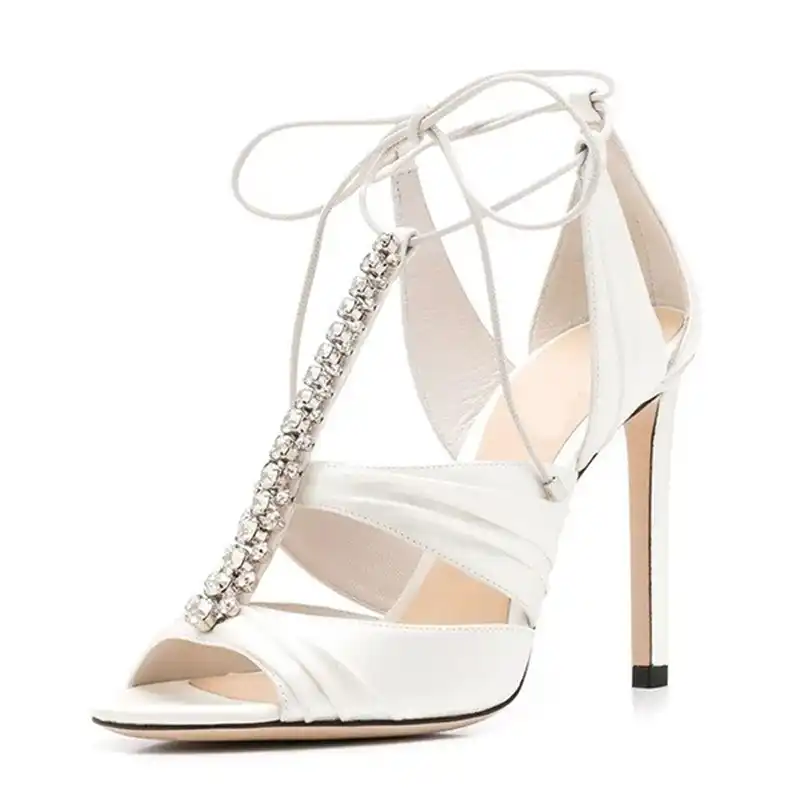 New Fashion Rhinestone Strappy Women Sandals Elegant Lace Up High