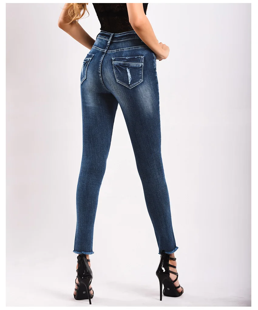 2018 jeans autumn and winter in Europe and the United States women's stretch slim thickened warm jean small leg pants nine points pencil pants (13)