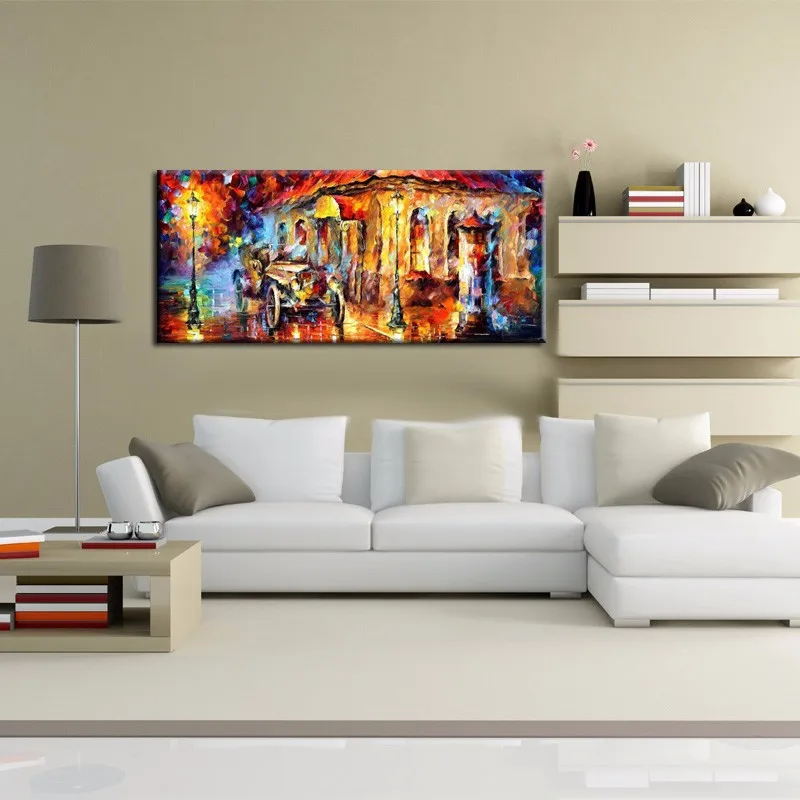 

2017 no framed Large Handpainted Rain Street Tree Landscape Oil Painting On Canvas Wall Art Wall Picture For bed Room Home Decor