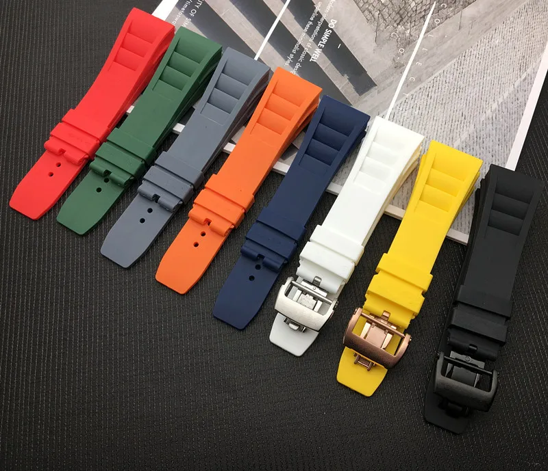 

New 20mm Red White Black Green Gray Blue Yellow Orange Rubber Watchband For Richard strap for RM011 Mille Bracelet watch band