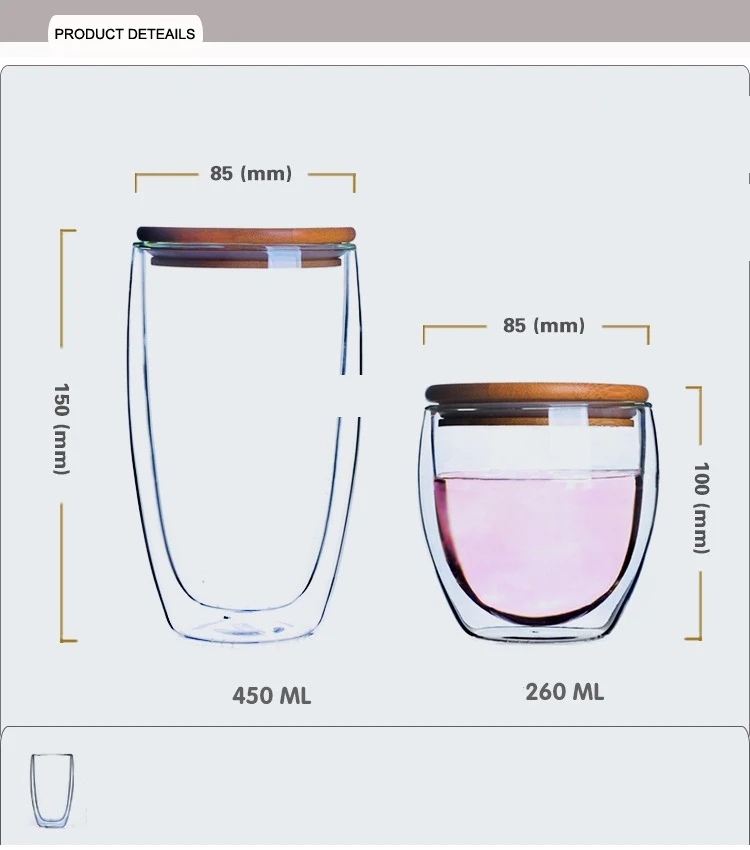 PINDEFANG 1 шт 450 мл стеклянная кофейная чашка с двойными стенками с бамбуковой крышкой, посуда для напитков, кружка для сока, личная чайная чашка для воды, горячая распродажа