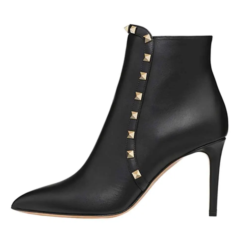 

Kmeioo Fashion Rivets High Heels Spring Autumn Ankle Boots Pointed Toe Thin Heels Short Boots Sexy Female Boots Plus Size