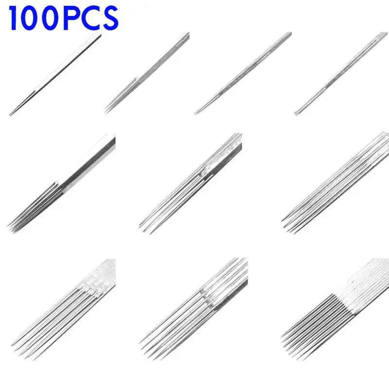 

100 Pcs Disposable Sterile Tattoo Needles and Tube Set Kit For 3/5/7/9/11/13R 10 Sizes Tattoo Grip tattoo Machine Needle Kit