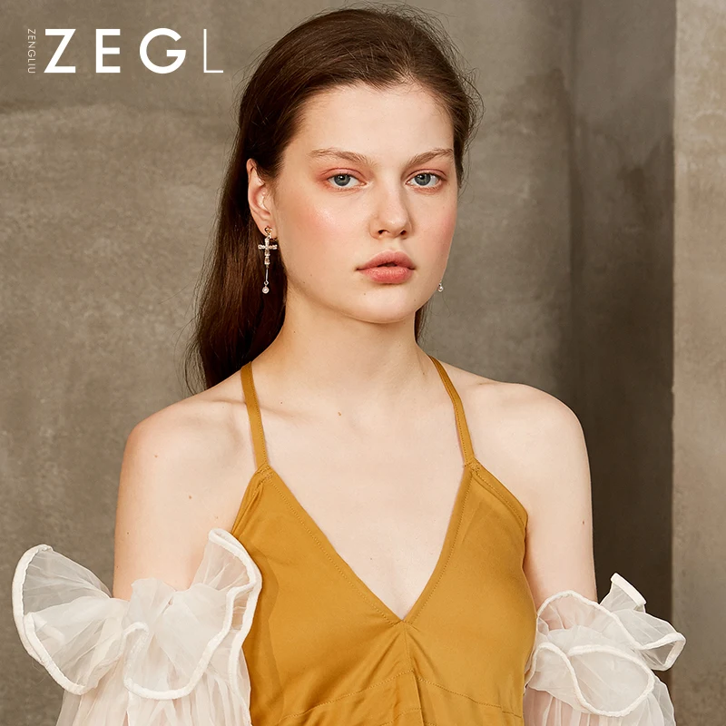 ZEGL сережки-крестики клипсы без проколов женские холодные ветра модные