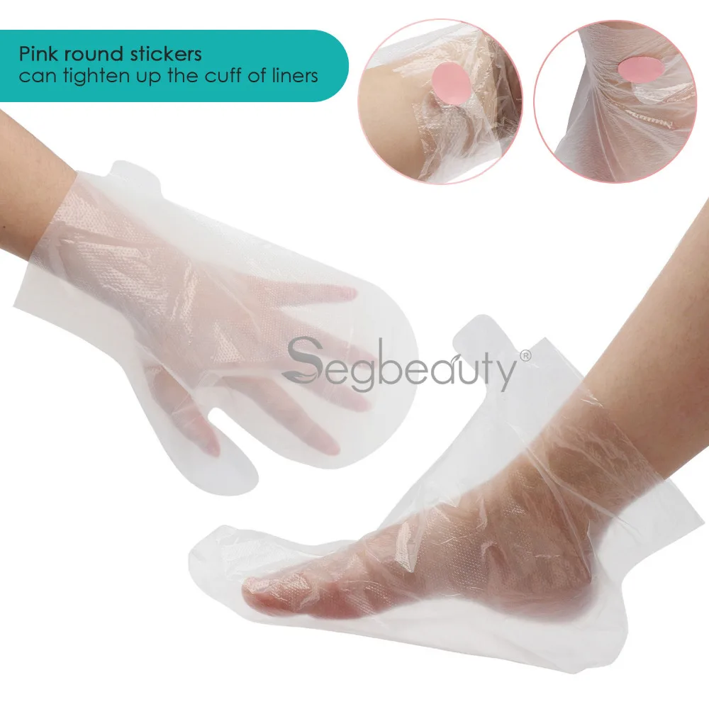 Segbeauty 투명 일회용 파라핀 목욕 라이너, 크고 두꺼운 장갑 및 부티 일회용 플라스틱 보호 라이너, 200 개