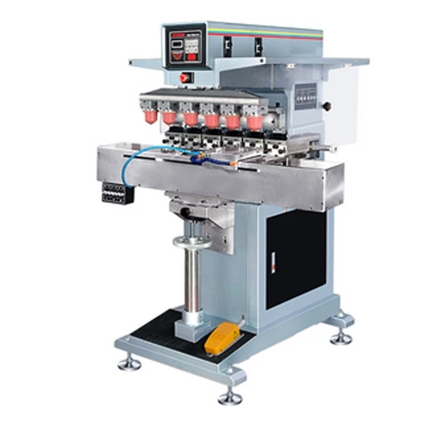 

pneumatic 6 color shuttle pad printing machine with ink cup,PLC control