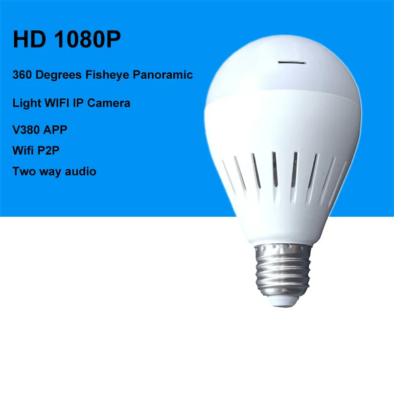 

New 2MP 360 Degrees Panoramic FishEyes Mini Lamp lighting WIFI Camera Bulb Light Wireless IP Camera Support 64GB TF Card