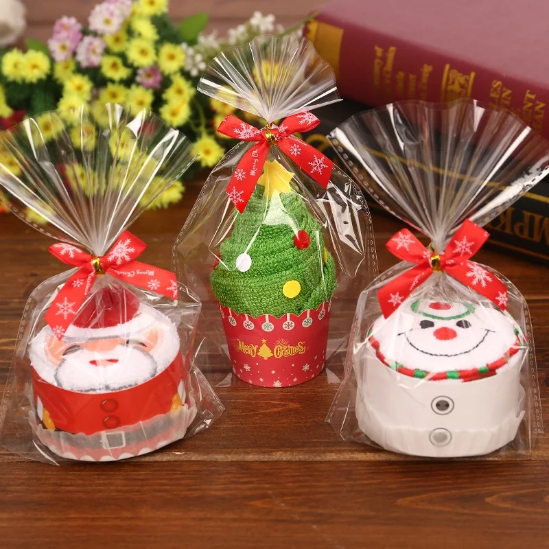 

30x30cm Christmas Gift Towel Christmas Tree Santa Claus Christmas Snowman White Green Red Each Bag