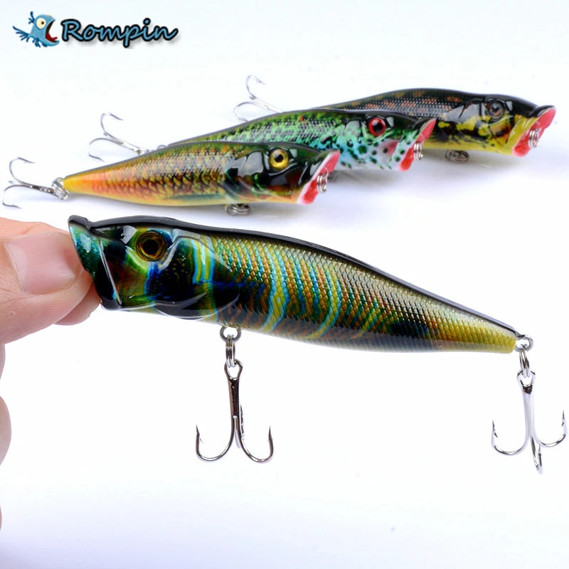 

Rompin 9.5cm 12g Popper Fishing Lures 3D Eyes Colored Painted Bait Crankbait Wobblers Isca Pesca Japan Fishing Tackle