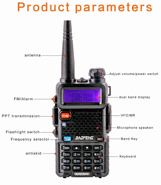 Baofeng UV-5R Radio bidireccional de doble banda con batería de iones de  litio de 3800 mAh, Walkie Talkie, versión actualizada (144-148/420-450 Mhz)