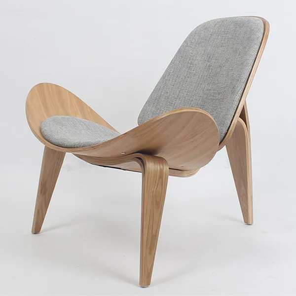 Ганс Вегнер стиль трехногий корпус стул из ясеня фанеры ткань обивка мебель для гостиной Современная оболочка кресла Реплика - Цвет: Light Grey Color