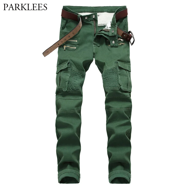 Army Green Cargo Jeans Men 2018 Autumn New High Quality Cotton Motor ...