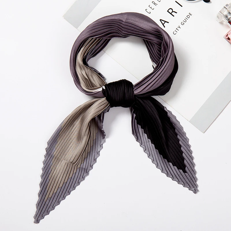 2019 Designer Silk Crinkle Scarf Square Pleated Print Neck Scarfs for Ladies Foulard Hair Band Stain Fold Neckerchief