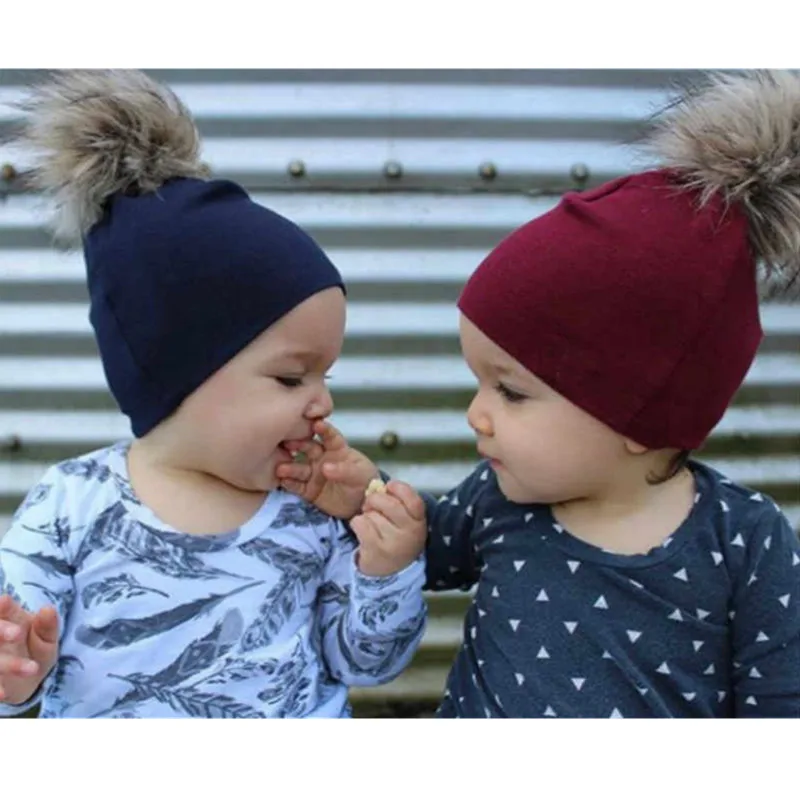 baby fur pom pom hat