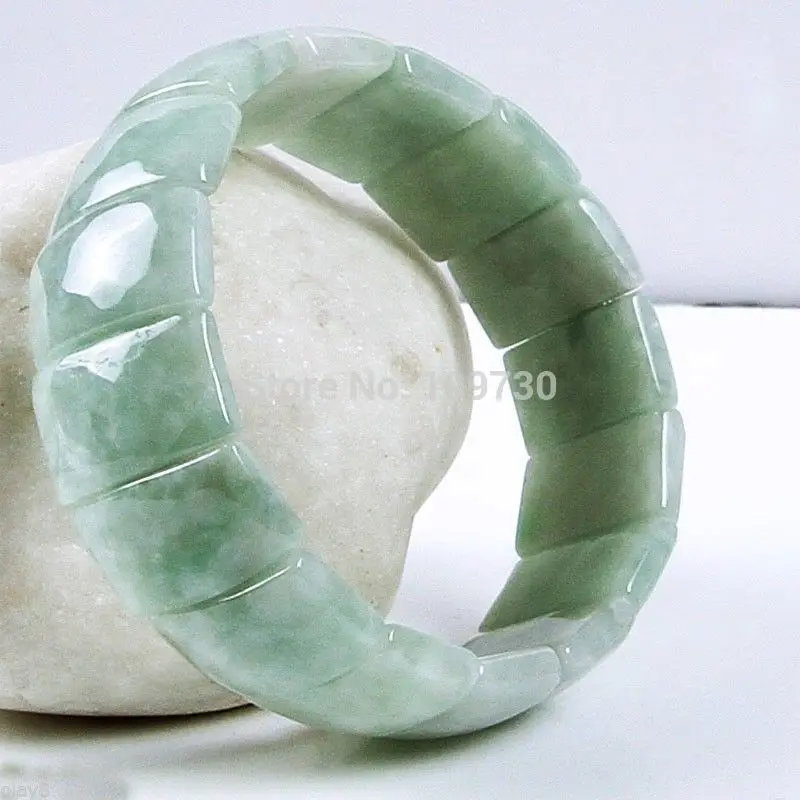 

00966 FINE 100% NATURAL A GRADE AQUA JADE /JADEITE SQUARED LUCKY BRACELET