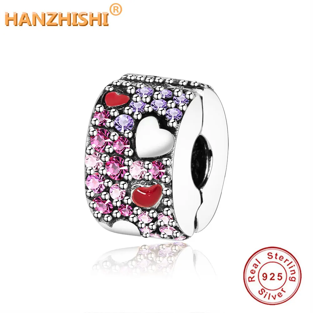 

Fit Original Pandora Charms Bracelet 925 Sterling Silver Asymmetric Hearts of Love Beads, Red &Pink Purple CZ,Clip Charm Jewelry
