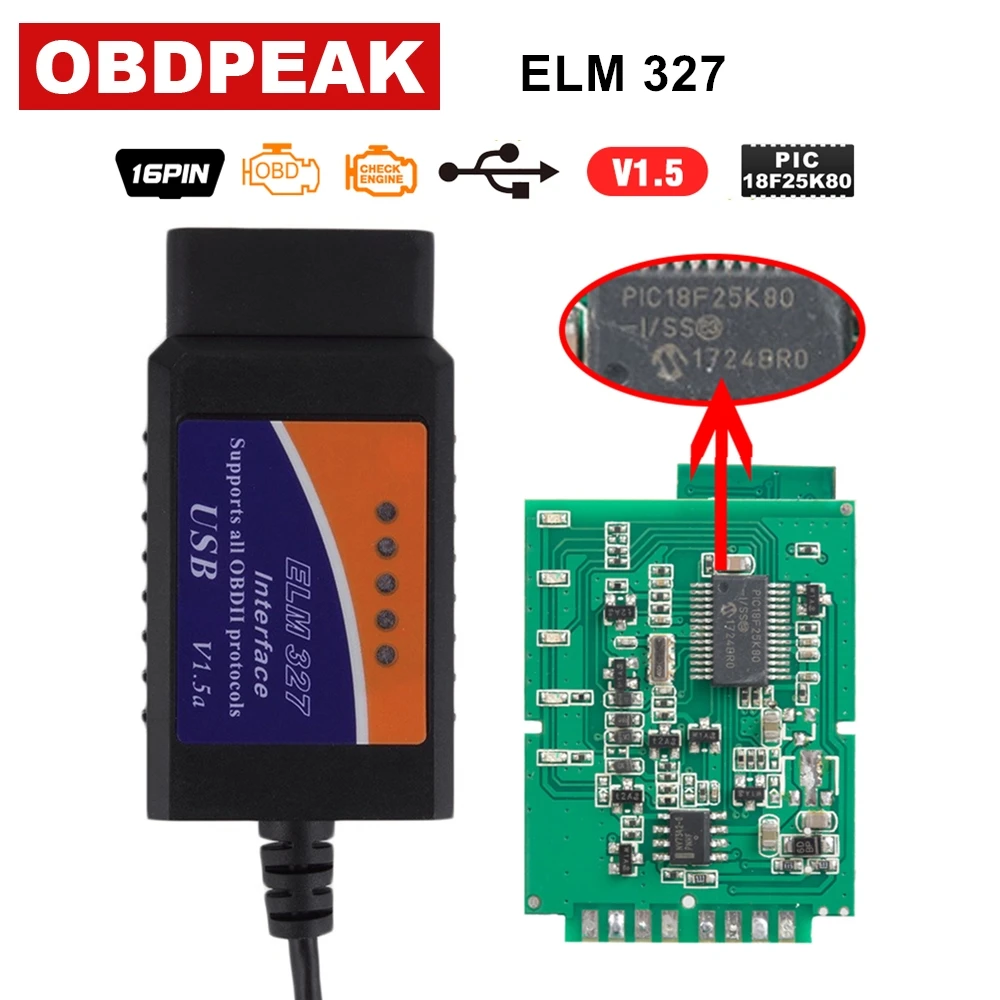 ELM327 USB V1.5 сканер для Ford Focus OBD OBDII диагностический кабель 100% PIC18F25K80 чип| |