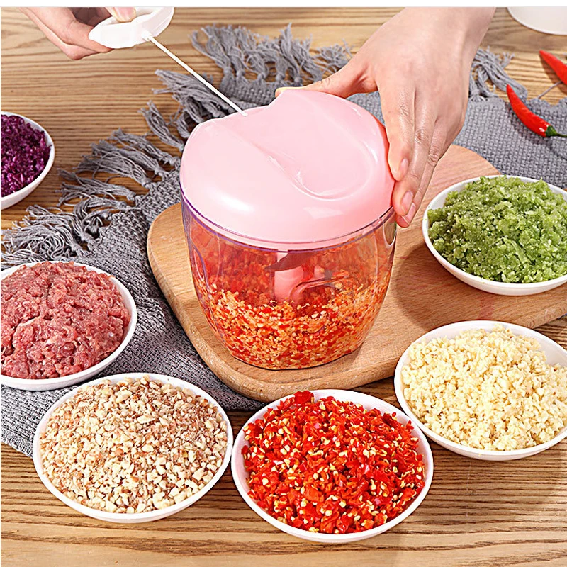 

New 5 Blades Quick Pull String Food Chopper Manual Hand Held Chopper Mixer Blender Vegetable Chopper Fruits Nuts Onions Chopper