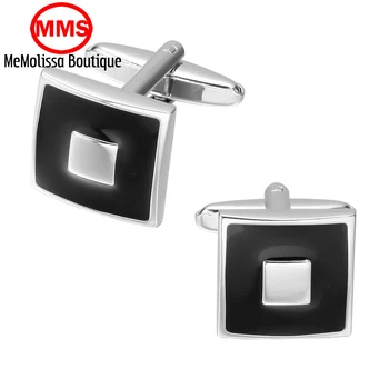 

MeMolissa Hot Fashion Men Square Design black Cuff links For Mens Black Enamel
