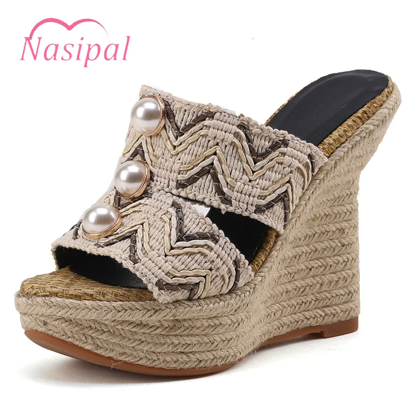 

Nasipal Brand Shoes Woman Bohemia Sandals Beach Flip Flops Ladies Wedges High Heels Platform Peep Toe Women's Summer Shoes C488