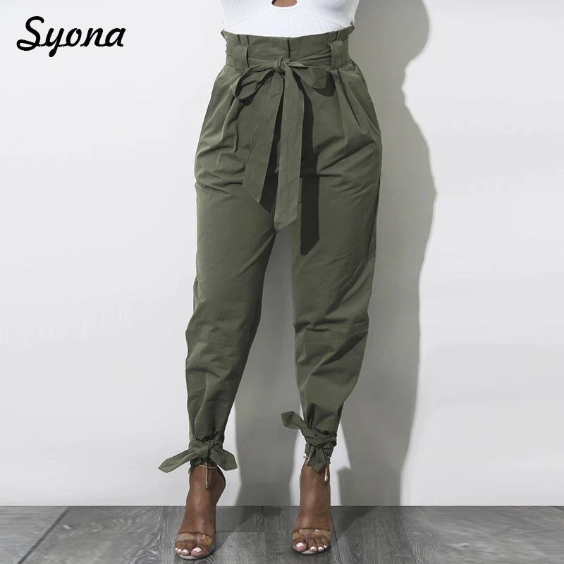

Casual Loose Lace Up HAREM PANTS Formal Elegant High Waist Bow Tie Drawstring Female Bandage Belted Trousers Women Office XXL