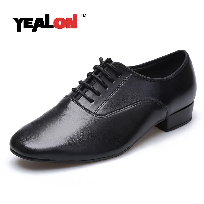 YEALON Genuine Leather Modern Men'S Ballroom Tango Latin Dance Shoes Man Dance Shoes Professional Dance Sneakers Black Lace-Up