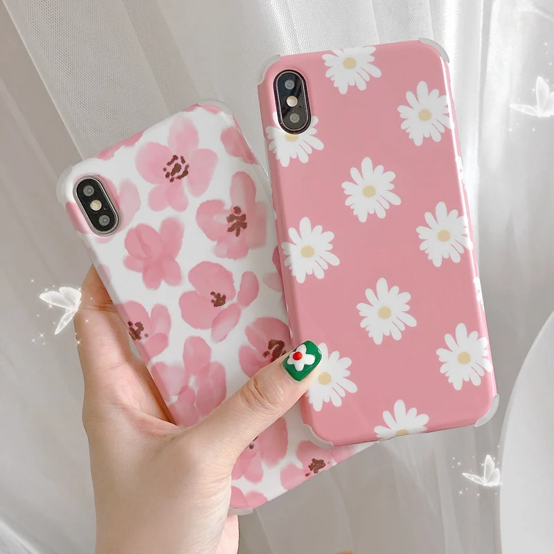 

Cute Pink Daisy Flower Petal Case For iPhone 6 6S 8 7 Plus 7Plus Soft TPU Rubber Case for iPhone XR X XS Max Smooth Back Cover