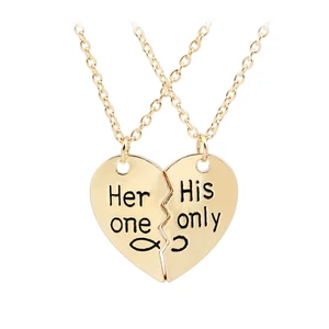 Her One His Only Necklace Heart Broken 2 Valentine's Day Lettering Necklaces Fashion Pendant Couple Necklaces For Lovers Gifts