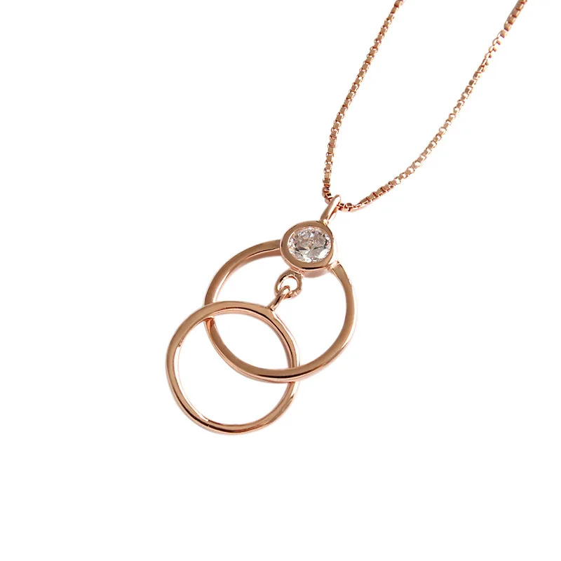 

Honey Moon Two Ring Clasp CZ 925 Sterling Silver Necklace
