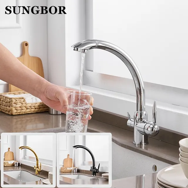 Special Price Solid Brass Chrome Finished Osmosis Reverse Tri Flow Water Filter Tap Three Ways Sink Mixer 3 Way Kitchen Faucet CF-9103L