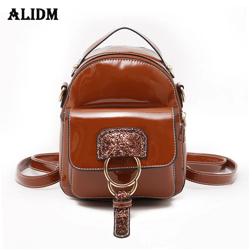 

Fashion Patent Leather Backpack Women Solid Casual Daypacks Belt Backpacks Teenage Girls High Quality Shoulder Bags Sac A Dos