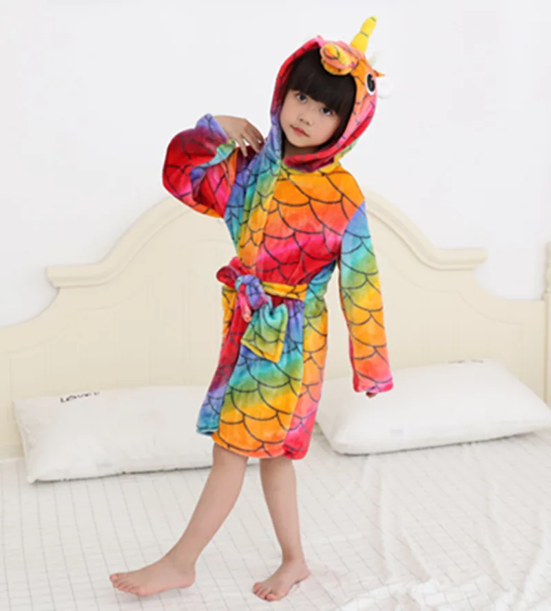 Joyo roy/детские халаты, зимняя утепленная фланелевая ночная рубашка, пижамы с героями мультфильмов, детская одежда с капюшоном FF146 - Цвет: 7