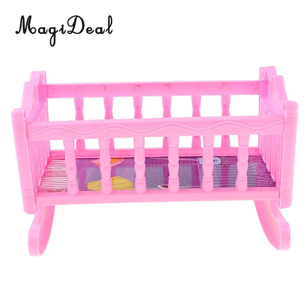 Cute Baby Doll Rocking Bed Bedroom Furniture Accessory for 20cm Dolls Toy Pink