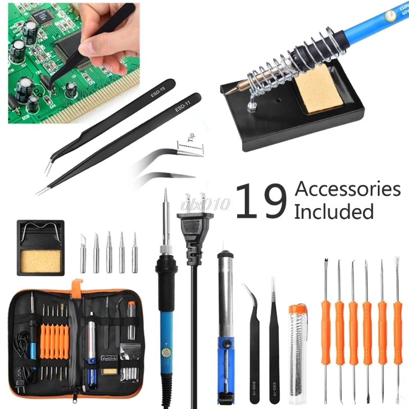 

60W 110V Electric Soldering Iron Kit Adjustable Temperature Welding Iron Gun Set G09 Drop ship