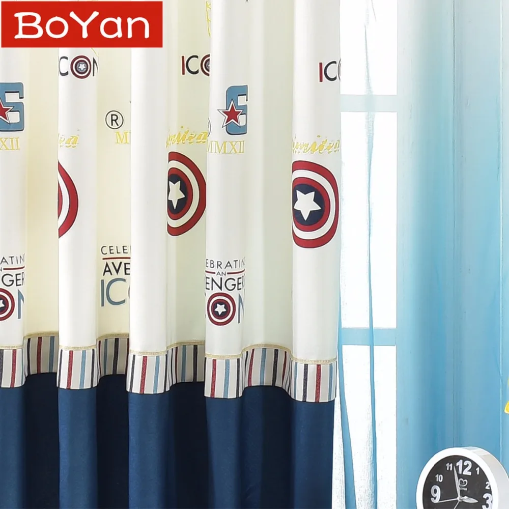 Marvel los Vengadores Capitán América escudo bordado ventana tratamientos hombres dormitorio Marina niños cortinas ventana para sala de estar
