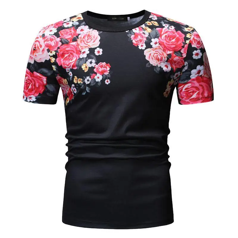 

Summer Tees O-neck Floral Mens T Shirts Fashion Men's Clothing Hawaiian style Tops Short sleeve Social Flower T Shirts