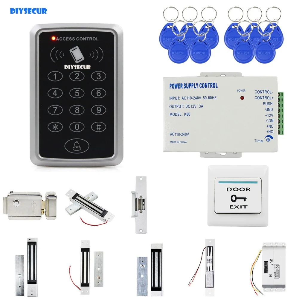 DIYSECUR 125 кГц RFID пароль клавиатуры двери Система контроля доступа с электронным магнитным замком Strike Lock питание Diy Kit