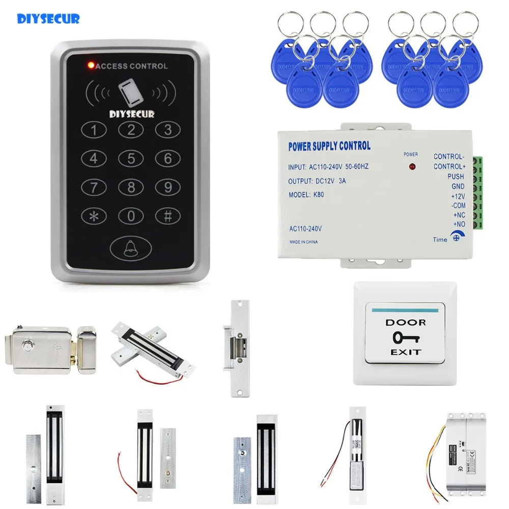 

DIYSECUR 125KHz RFID Password Keypad Door Access Control System With Electronic Magnetic Lock Strike Lock Power Supply Diy Kit