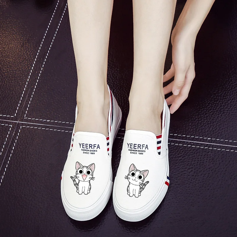 Coshome Cheese Cat Flats Canvas Shoes Chi's Sweet Home Casual Shoes Boys Girls Graffiti Painted Shallow Mouth Black Lazy Shoes (5)