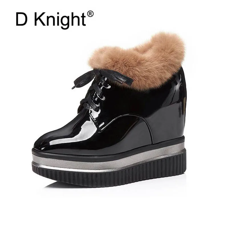 

Ladies Fashion Fur Platform Height Increasing Wedge Boots New Women Casual Warm Winter Ankle Boots Female Leisure Wedges Shoes
