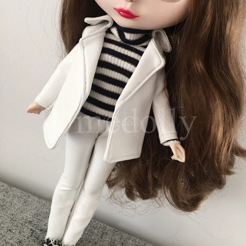 Крутая одежда из искусственной кожи 1/6 Blyth Doll брюки пальто Одежда для куклы-Барби водолазка свитер одежда аксессуары