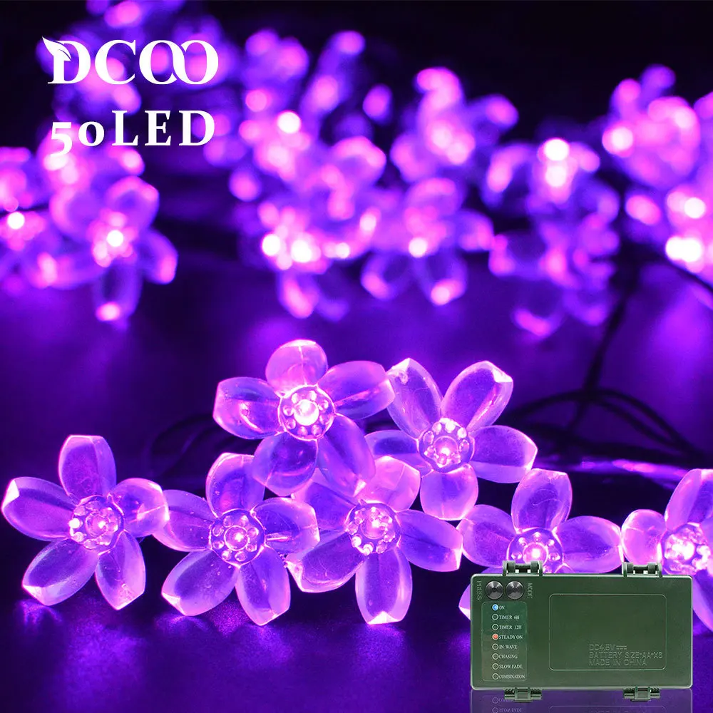 Dcoo String Lights Battery Operated Timer 50 LEDs Blossom Flower Fairy