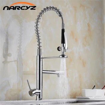 

Kitchen Faucet Chrome Silver Brass Pull Out Spring Kitchen Sink Faucet Swivel Spout Tall Mixer Tap Torneira Cozinha XT-134