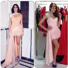 2015 freies Verschiffen Luxus Rosa Kurzen Ballkleid Eine Schulter Strass Rüschen Kristall Mini Kleid Perlen Cocktailkleider