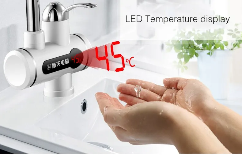 Электрический водонагреватель кухня Электрический кран воды, 220 В/3 кВт Tankless ванная кухня Отопление водопроводной воды со светодиодный