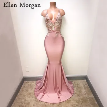 

Mannequin Mermaid Prom Dresses 2019 for African Black Girls Beaded Stones Sexy Straps with V Neck Long Party Gowns for Event