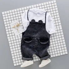 Children Clothing New Year’s Costume Kids Clothing Sets White Shirts for boys + Denim Overalls Bib Pants Jeans Two Piece Set 2PC