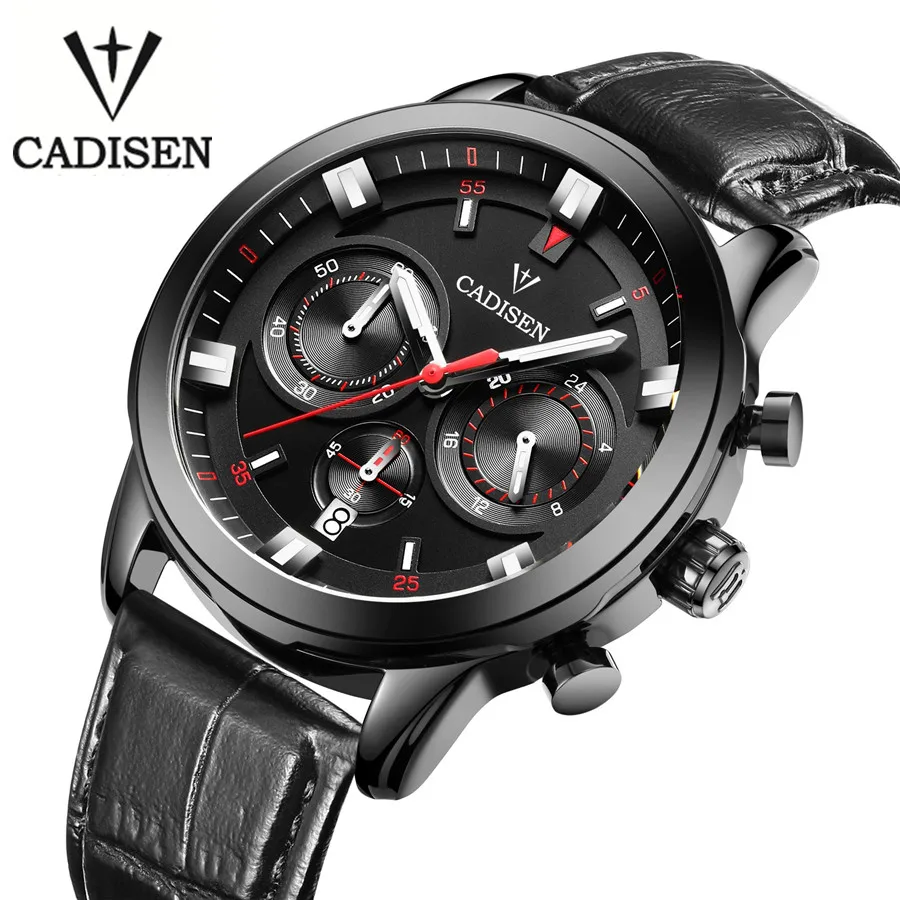 

Cadisen 2017 Mens Watches Top Brand Luxury Calendar 3Atm Sport Watch For Men Clock Leather Quqrtz Watch Male relogio masculino
