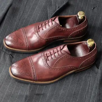 

vintage cow leather carved men dress wedding oxfords shoes 2018 spring autumn borgues oxfords business office derby oxfords shoe